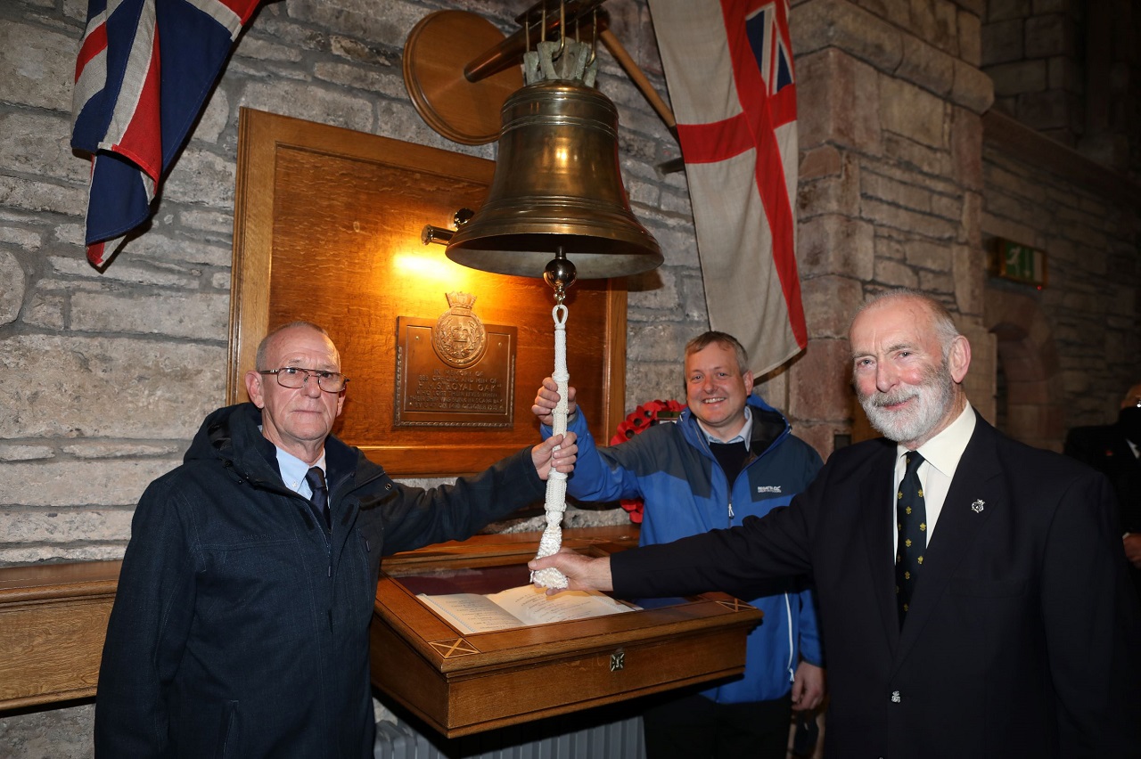 Photo of those involved in the creation of the clapper and tassel – John Welch (junior) Richard Wilson and Bill Spence. 